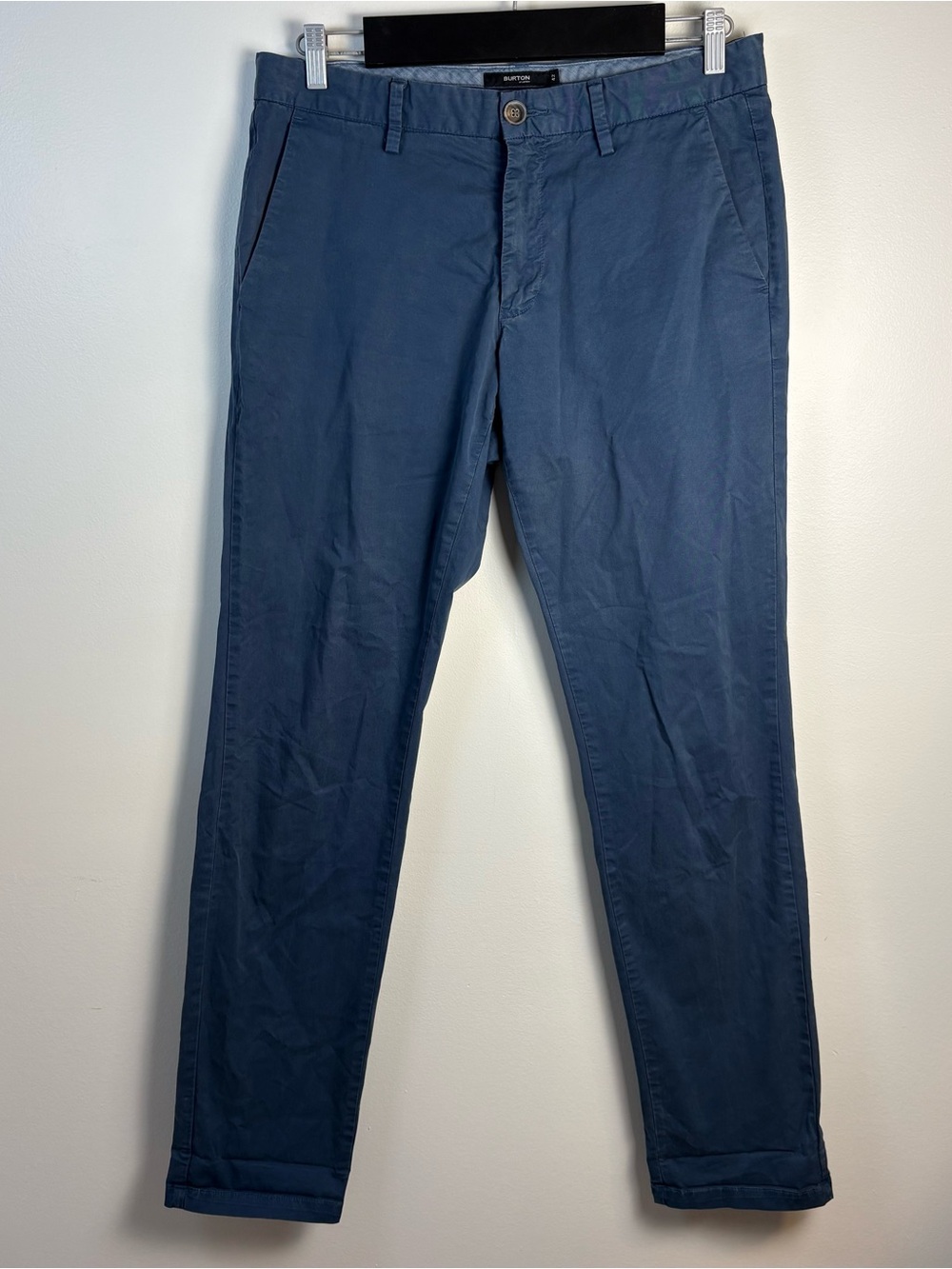 Burton of London Men’s Steel Blue Slim Fit Chinos, Size 34-36, tailored everyday